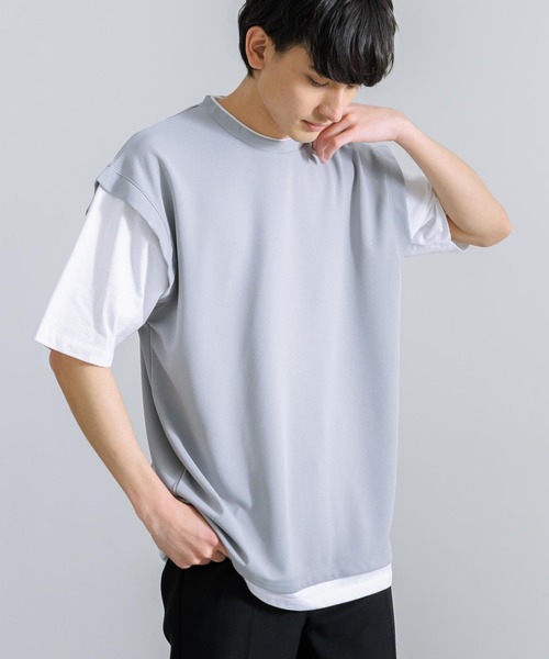 Rocky Monroe(ロッキーモンロー)の「オーバーサイズ ナシ地フェイクレイヤード 半袖Tシャツ(Tシャツ/カットソー・メンズ・ライトグレー/ブラック/ブルーグレー/グレイッシュベージュ・M/L)」の3枚目の写真