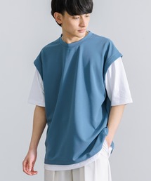 オーバーサイズ ナシ地フェイクレイヤード 半袖Tシャツ
