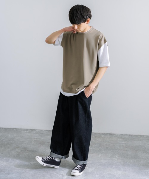 Rocky Monroe(ロッキーモンロー)の「オーバーサイズ ナシ地フェイクレイヤード 半袖Tシャツ(Tシャツ/カットソー・メンズ・ライトグレー/ブラック/ブルーグレー/グレイッシュベージュ・M/L)」の18枚目の写真