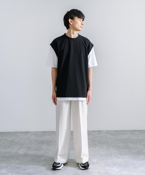 Rocky Monroe(ロッキーモンロー)の「オーバーサイズ ナシ地フェイクレイヤード 半袖Tシャツ(Tシャツ/カットソー・メンズ・ライトグレー/ブラック/ブルーグレー/グレイッシュベージュ・M/L)」の16枚目の写真