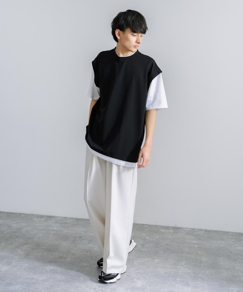 Rocky Monroe(ロッキーモンロー)の「オーバーサイズ ナシ地フェイクレイヤード 半袖Tシャツ(Tシャツ/カットソー・メンズ・ライトグレー/ブラック/ブルーグレー/グレイッシュベージュ・M/L)」の5枚目の写真