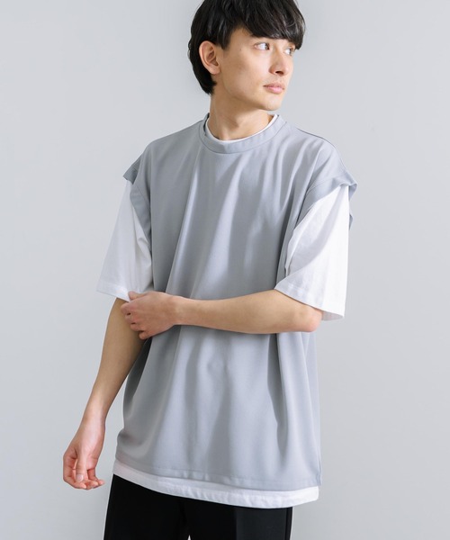 Rocky Monroe(ロッキーモンロー)の「オーバーサイズ ナシ地フェイクレイヤード 半袖Tシャツ(Tシャツ/カットソー・メンズ・ライトグレー/ブラック/ブルーグレー/グレイッシュベージュ・M/L)」の9枚目の写真