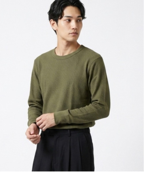 JEMORGAN(ジェーイーモーガン)の「【JEMORGAN / ジェーイーモーガン】サーマルクルーネックロンT(Tシャツ/カットソー・メンズ・ネイビー/カーキ/ホワイト/ブラック/杢グレー/ナチュラル・XL/L/M/S)」の1枚目の写真