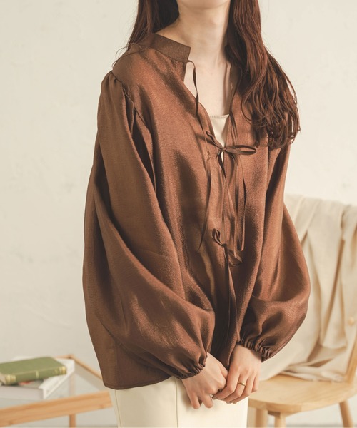 Ambre Neige（アンブルネージュ）の「２WAYラメリボンブラウス／【WEB/EC限定商品】（シャツ/ブラウス・レディース・ダークブラウン/アイボリー/オレンジ・FREE）」の18枚目の写真