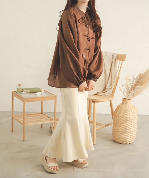 Ambre Neige（アンブルネージュ）の「２WAYラメリボンブラウス／【WEB/EC限定商品】（シャツ/ブラウス・レディース・ダークブラウン/アイボリー/オレンジ・FREE）」の16枚目の写真