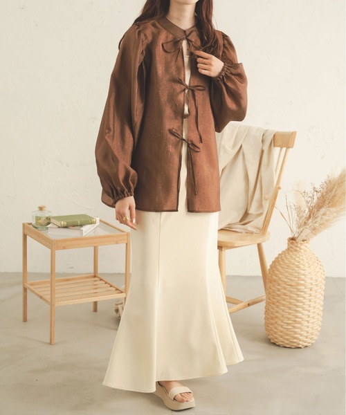 Ambre Neige（アンブルネージュ）の「２WAYラメリボンブラウス／【WEB/EC限定商品】（シャツ/ブラウス・レディース・ダークブラウン/アイボリー/オレンジ・FREE）」の13枚目の写真