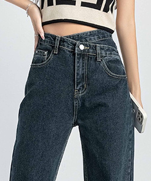 NANEA(ナネア)の「クロスハイウエストデザインデニムパンツ(デニムパンツ・レディース・ブルー/ネイビー/ブラック/インディゴブルー・SMALL/MEDIUM/LARGE/X-LARGE)」の3枚目の写真