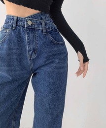 クロスハイウエストデザインデニムパンツ