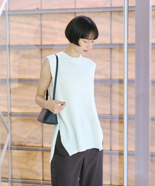 Rouge vif(ルージュヴィフ)の「【セットアップ対応】麻混片畦ニットベスト(ベスト・レディース・オフホワイト/カーキ・フリー)」の21枚目の写真