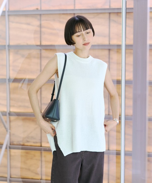 Rouge vif(ルージュヴィフ)の「【セットアップ対応】麻混片畦ニットベスト(ベスト・レディース・オフホワイト/カーキ・フリー)」の22枚目の写真