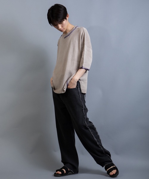 En serio TOKYO（エンソリオトーキョー）の「麻綿ニット ハンドステッチ 5分袖 サマーニット TEE（ニット/セーター・メンズ・ブラック/グレイッシュベージュ/ライトグレー・XL/L/M）」の20枚目の写真