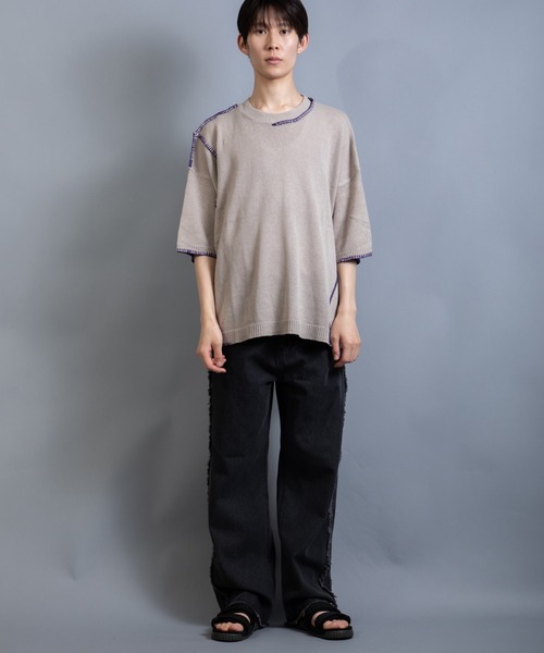 En serio TOKYO（エンソリオトーキョー）の「麻綿ニット ハンドステッチ 5分袖 サマーニット TEE（ニット/セーター・メンズ・ブラック/グレイッシュベージュ/ライトグレー・XL/L/M）」の22枚目の写真