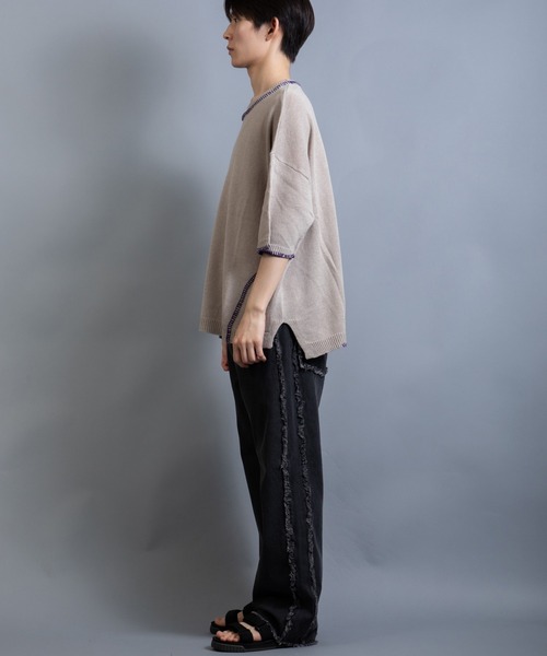 En serio TOKYO（エンソリオトーキョー）の「麻綿ニット ハンドステッチ 5分袖 サマーニット TEE（ニット/セーター・メンズ・ブラック/グレイッシュベージュ/ライトグレー・XL/L/M）」の18枚目の写真