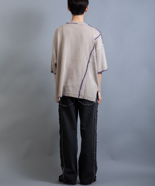 En serio TOKYO（エンソリオトーキョー）の「麻綿ニット ハンドステッチ 5分袖 サマーニット TEE（ニット/セーター・メンズ・ブラック/グレイッシュベージュ/ライトグレー・XL/L/M）」の11枚目の写真