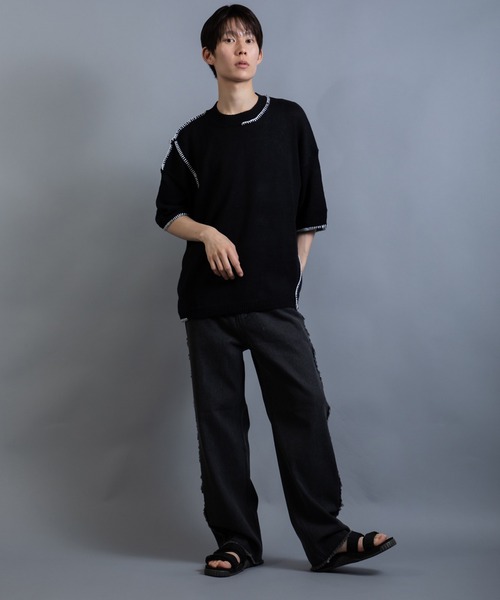 En serio TOKYO（エンソリオトーキョー）の「麻綿ニット ハンドステッチ 5分袖 サマーニット TEE（ニット/セーター・メンズ・ブラック/グレイッシュベージュ/ライトグレー・XL/L/M）」の16枚目の写真