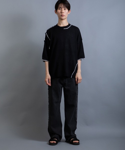 En serio TOKYO（エンソリオトーキョー）の「麻綿ニット ハンドステッチ 5分袖 サマーニット TEE（ニット/セーター・メンズ・ブラック/グレイッシュベージュ/ライトグレー・XL/L/M）」の12枚目の写真