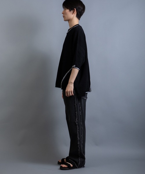 En serio TOKYO（エンソリオトーキョー）の「麻綿ニット ハンドステッチ 5分袖 サマーニット TEE（ニット/セーター・メンズ・ブラック/グレイッシュベージュ/ライトグレー・XL/L/M）」の14枚目の写真