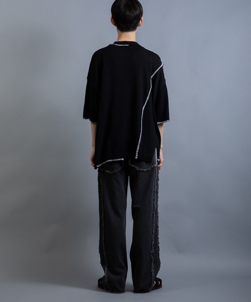 En serio TOKYO（エンソリオトーキョー）の「麻綿ニット ハンドステッチ 5分袖 サマーニット TEE（ニット/セーター・メンズ・ブラック/グレイッシュベージュ/ライトグレー・XL/L/M）」の19枚目の写真