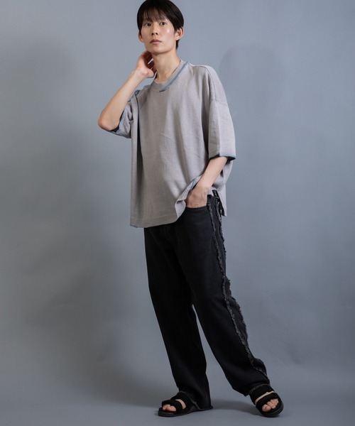 En serio TOKYO（エンソリオトーキョー）の「麻綿ニット ハンドステッチ 5分袖 サマーニット TEE（ニット/セーター・メンズ・ブラック/グレイッシュベージュ/ライトグレー・XL/L/M）」の21枚目の写真