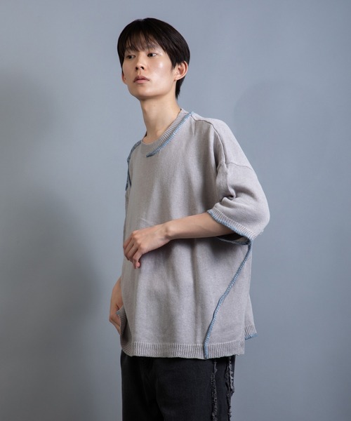 En serio TOKYO（エンソリオトーキョー）の「麻綿ニット ハンドステッチ 5分袖 サマーニット TEE（ニット/セーター・メンズ・ブラック/グレイッシュベージュ/ライトグレー・XL/L/M）」の17枚目の写真