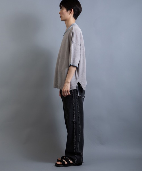 En serio TOKYO（エンソリオトーキョー）の「麻綿ニット ハンドステッチ 5分袖 サマーニット TEE（ニット/セーター・メンズ・ブラック/グレイッシュベージュ/ライトグレー・XL/L/M）」の5枚目の写真