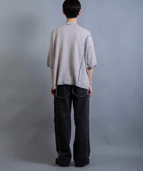 En serio TOKYO（エンソリオトーキョー）の「麻綿ニット ハンドステッチ 5分袖 サマーニット TEE（ニット/セーター・メンズ・ブラック/グレイッシュベージュ/ライトグレー・XL/L/M）」の13枚目の写真