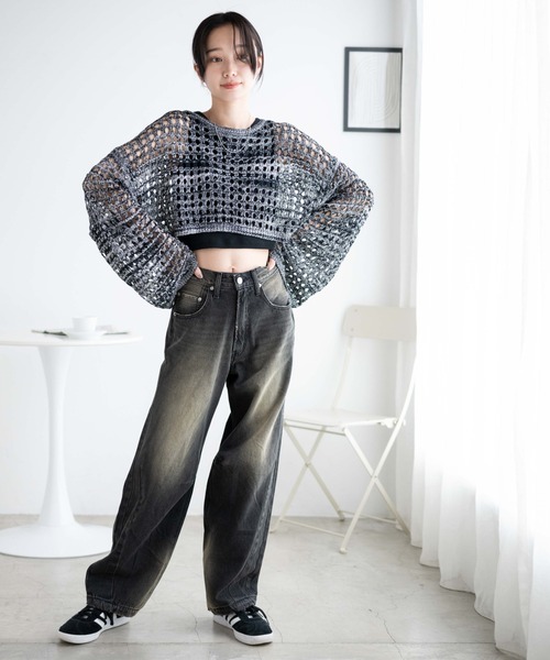 WEGO（ウィゴー）の「WEGO/ミックスカラーショートメッシュニット（ニット/セーター・レディース・カーキ/ブラック/イエロー/ブルー・FREE）」の6枚目の写真