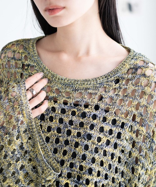 WEGO（ウィゴー）の「WEGO/ミックスカラーショートメッシュニット（ニット/セーター・レディース・カーキ/ブラック/イエロー/ブルー・FREE）」の11枚目の写真