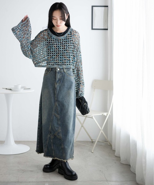 WEGO（ウィゴー）の「WEGO/ミックスカラーショートメッシュニット（ニット/セーター・レディース・カーキ/ブラック/イエロー/ブルー・FREE）」の7枚目の写真