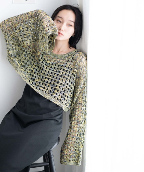 WEGO（ウィゴー）の「WEGO/ミックスカラーショートメッシュニット（ニット/セーター・レディース・カーキ/ブラック/イエロー/ブルー・FREE）」の19枚目の写真