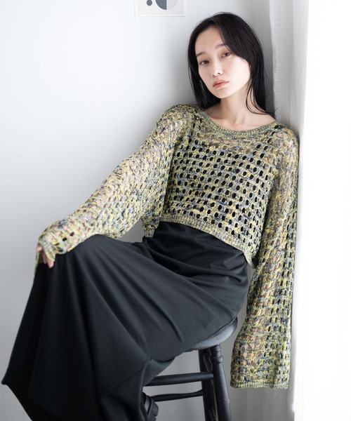 WEGO（ウィゴー）の「WEGO/ミックスカラーショートメッシュニット（ニット/セーター・レディース・カーキ/ブラック/イエロー/ブルー・FREE）」の10枚目の写真