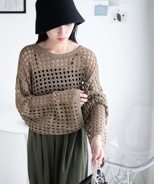 WEGO（ウィゴー）の「WEGO/ミックスカラーショートメッシュニット（ニット/セーター・レディース・カーキ/ブラック/イエロー/ブルー・FREE）」の12枚目の写真