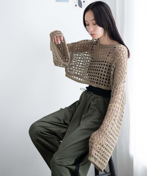 WEGO（ウィゴー）の「WEGO/ミックスカラーショートメッシュニット（ニット/セーター・レディース・カーキ/ブラック/イエロー/ブルー・FREE）」の9枚目の写真