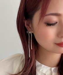 【CHOUEL closet】リボンパールビジュー切替ピアス