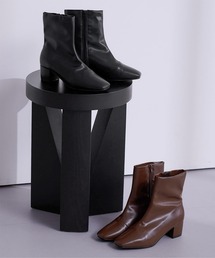 UR'S | 4.5cmチャンキーヒールスクエアトゥショートブーツ(ブーツ)