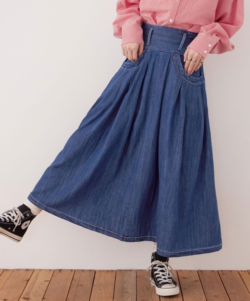 Fashion Letter(ファッションレター)の「【M-4L】フレアデニムスカート(デニムスカート・レディース・ネイビー/ブルー・LL/3L/4L/M/L)」の17枚目の写真