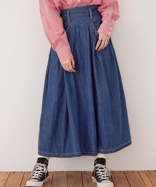 Fashion Letter(ファッションレター)の「【M-4L】フレアデニムスカート(デニムスカート・レディース・ネイビー/ブルー・LL/3L/4L/M/L)」の21枚目の写真