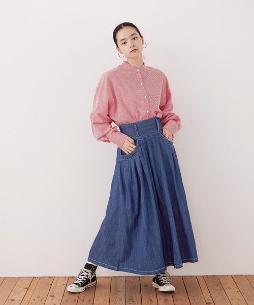 Fashion Letter(ファッションレター)の「【M-4L】フレアデニムスカート(デニムスカート・レディース・ネイビー/ブルー・LL/3L/4L/M/L)」の6枚目の写真