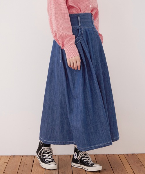 Fashion Letter(ファッションレター)の「【M-4L】フレアデニムスカート(デニムスカート・レディース・ネイビー/ブルー・LL/3L/4L/M/L)」の3枚目の写真