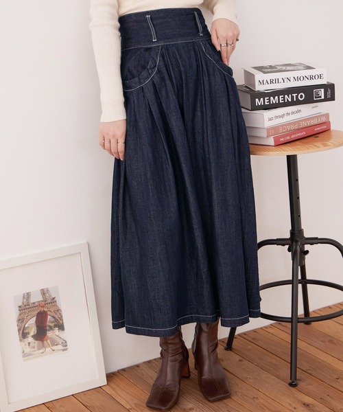 Fashion Letter(ファッションレター)の「【M-4L】フレアデニムスカート(デニムスカート・レディース・ネイビー/ブルー・LL/3L/4L/M/L)」の7枚目の写真