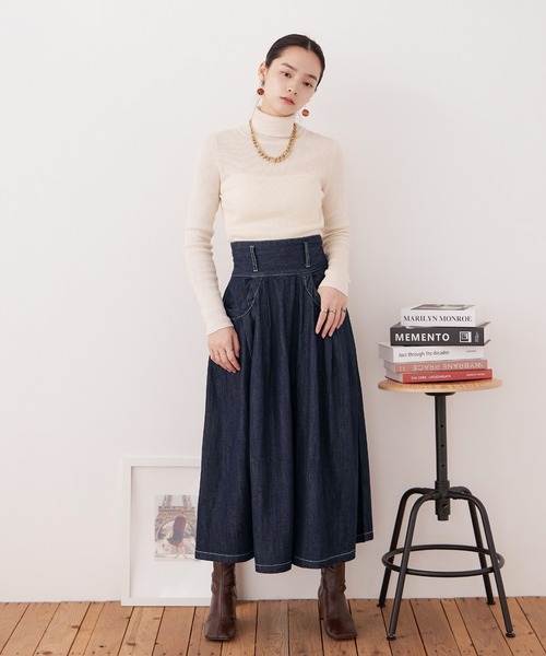 Fashion Letter(ファッションレター)の「【M-4L】フレアデニムスカート(デニムスカート・レディース・ネイビー/ブルー・LL/3L/4L/M/L)」の15枚目の写真