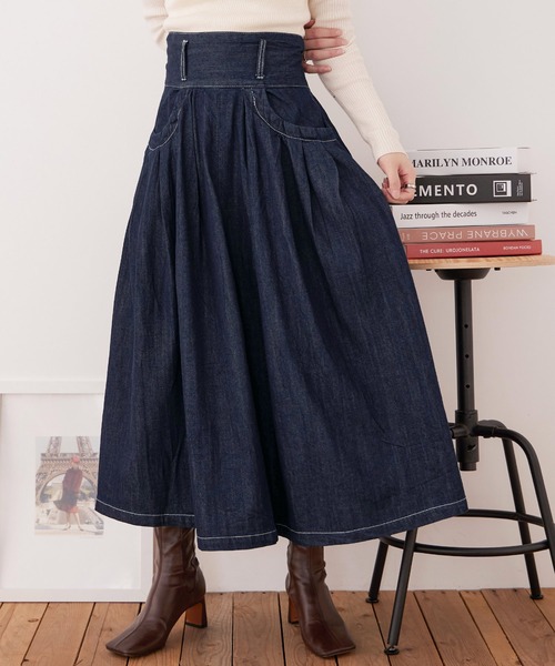 Fashion Letter(ファッションレター)の「【M-4L】フレアデニムスカート(デニムスカート・レディース・ネイビー/ブルー・LL/3L/4L/M/L)」の4枚目の写真