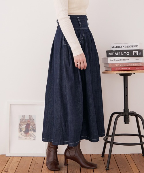 Fashion Letter(ファッションレター)の「【M-4L】フレアデニムスカート(デニムスカート・レディース・ネイビー/ブルー・LL/3L/4L/M/L)」の19枚目の写真