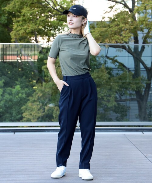 BEAMS GOLF ORANGE LABEL / シャイニー リブ モックネックシャツ
