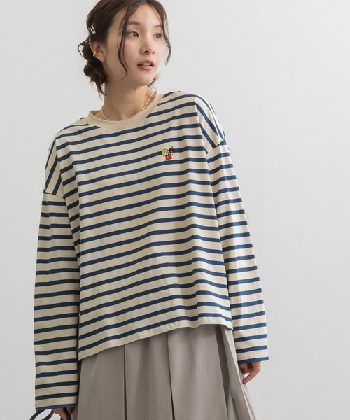 POU DOU DOU(プードゥドゥ)の「USAコットンワンポイント刺繍ワイドロンTee(Tシャツ/カットソー・レディース・ブラック/ライトブルー/スミクロ/オレンジ/オフホワイト・3)」の12枚目の写真