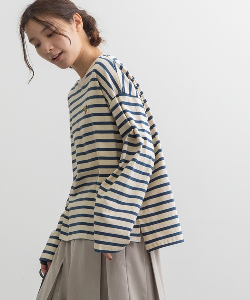 POU DOU DOU(プードゥドゥ)の「USAコットンワンポイント刺繍ワイドロンTee(Tシャツ/カットソー・レディース・ブラック/ライトブルー/スミクロ/オレンジ/オフホワイト・3)」の14枚目の写真