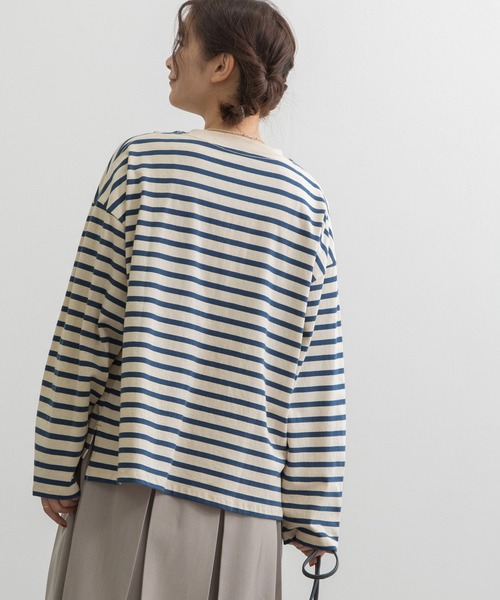 POU DOU DOU(プードゥドゥ)の「USAコットンワンポイント刺繍ワイドロンTee(Tシャツ/カットソー・レディース・ブラック/ライトブルー/スミクロ/オレンジ/オフホワイト・3)」の15枚目の写真