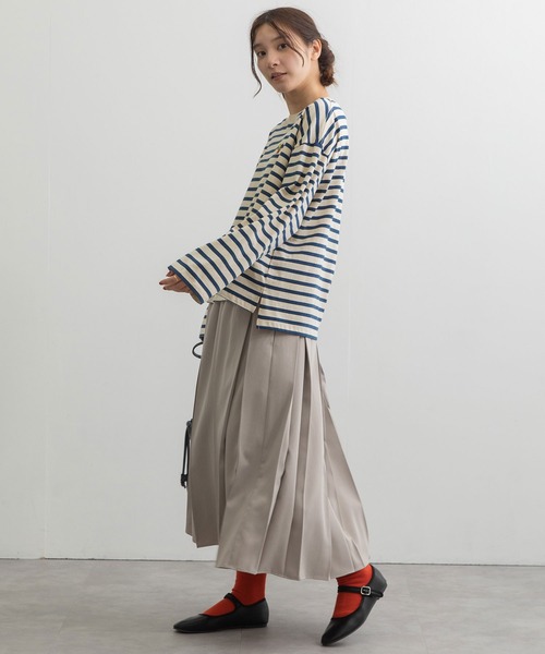 POU DOU DOU(プードゥドゥ)の「USAコットンワンポイント刺繍ワイドロンTee(Tシャツ/カットソー・レディース・ブラック/ライトブルー/スミクロ/オレンジ/オフホワイト・3)」の17枚目の写真