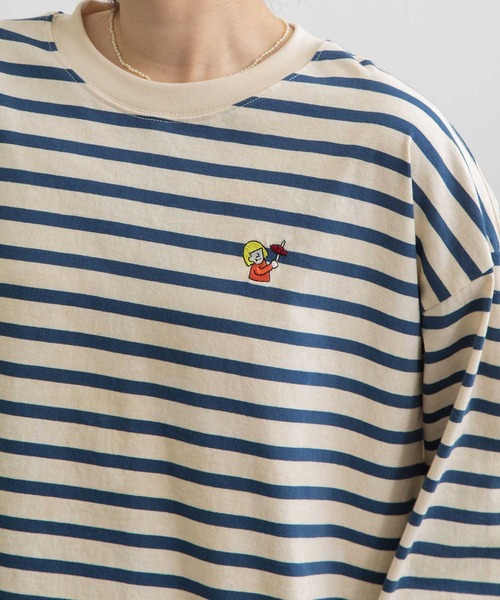 POU DOU DOU(プードゥドゥ)の「USAコットンワンポイント刺繍ワイドロンTee(Tシャツ/カットソー・レディース・ブラック/ライトブルー/スミクロ/オレンジ/オフホワイト・3)」の18枚目の写真