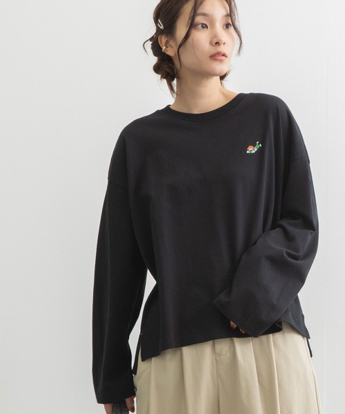 POU DOU DOU(プードゥドゥ)の「USAコットンワンポイント刺繍ワイドロンTee(Tシャツ/カットソー・レディース・ブラック/ライトブルー/スミクロ/オレンジ/オフホワイト・3)」の20枚目の写真